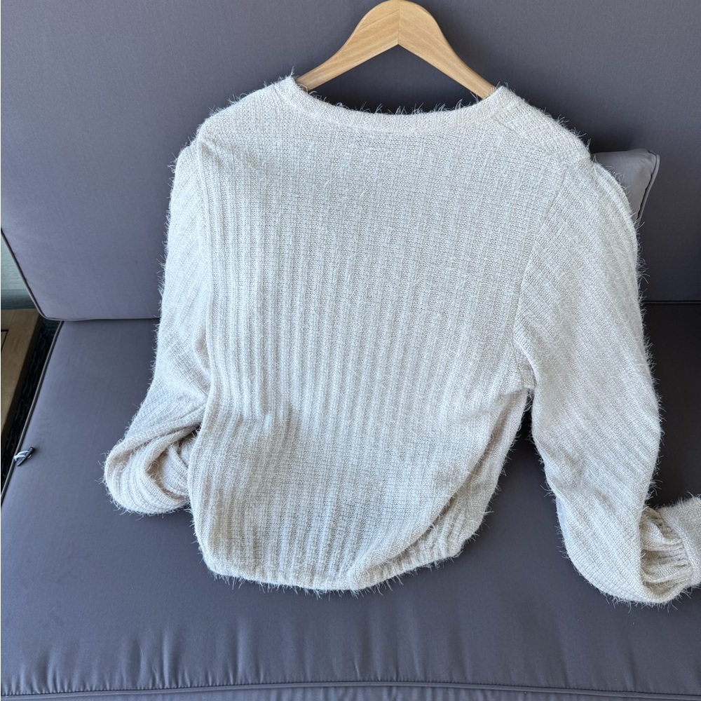 NWOT Zara Cream Ribbed Women's Sweater Cuffed Sleeve - Picture 5 of 8